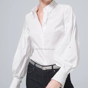 White House Black Market NWT Embroidered Poplin Shirt